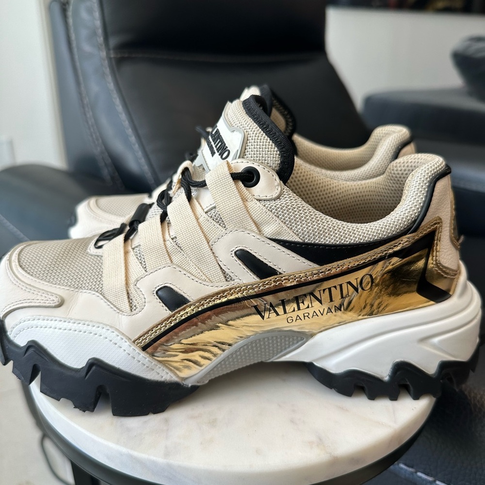Valentino Garavani Beige and Gold Women's Sneakers